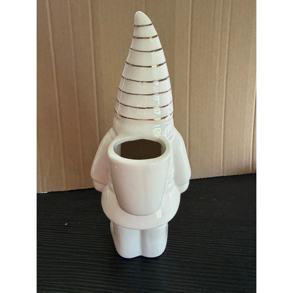 Paper Source Paula Joerling White Stoneware Gnome Vase Silver Stripe Holiday 8